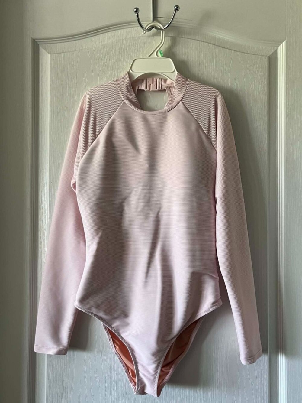 J.Crew Active Ribbed Long Sleeve One Piece Rashguard mock neckline size 12 pink
